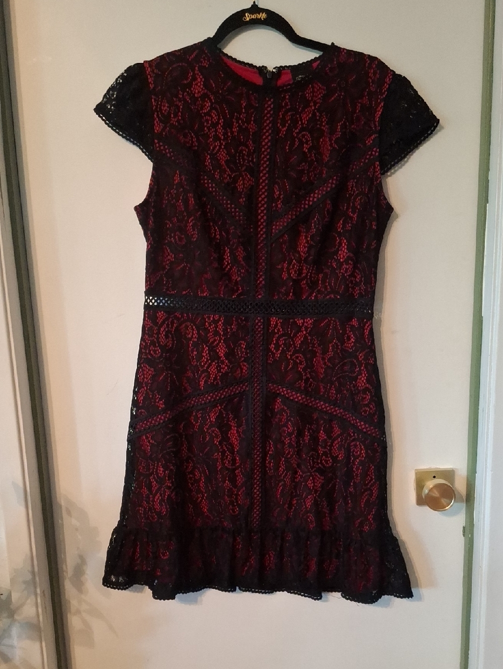 Snow White/Disney Black Lace Overlay Red Mini Dress - Elegant Cocktail Style